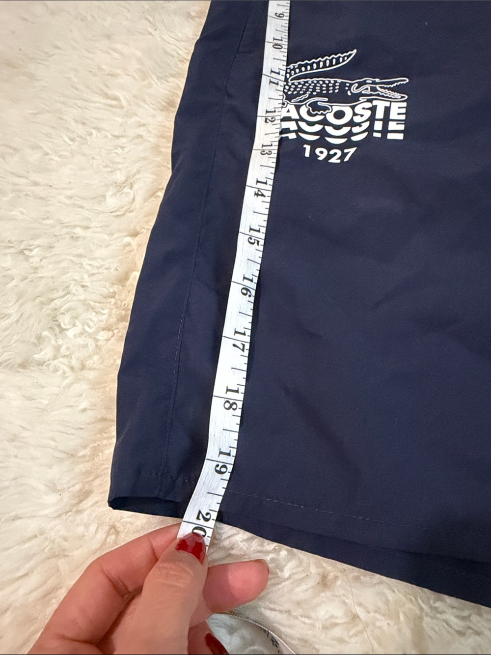 NWT Lacoste Men’s Dark Navy Swim Trunks with White Drawstring - Picture 7 of 7
